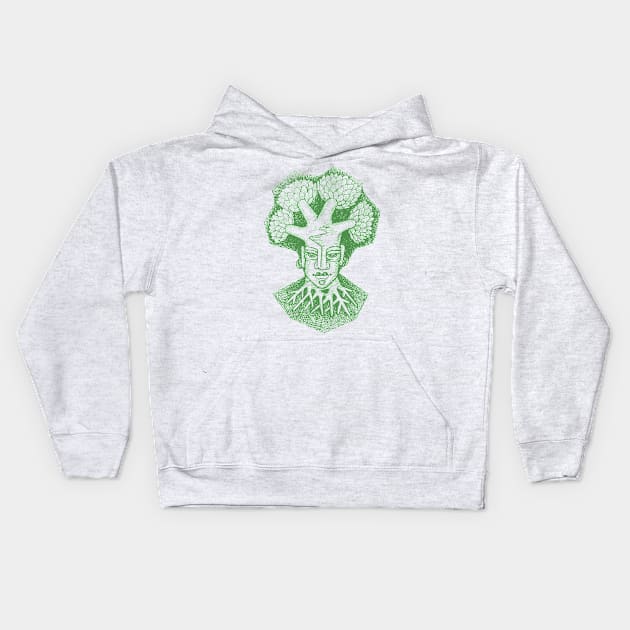 Forest God Soul Expression with Side Profile of a Man and His Head with Leafy Tree Branches Hand Drawn Illustration with Pen and Ink Cross Hatching Technique 1 Kids Hoodie by GeeTee